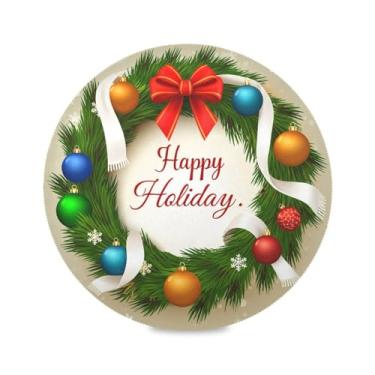 Imagem de Wassud Jogo americano guirlanda de Natal tapetes de mesa redondos para cozinha e jantar tapetes laváveis resistentes ao calor decoração de mesa 39 cm