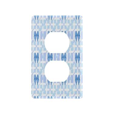 Imagem de Wassud Blue Bows Placa decorativa para interruptor de luz para tomada decorativa para decoração de casa, tomadas elétricas duplex