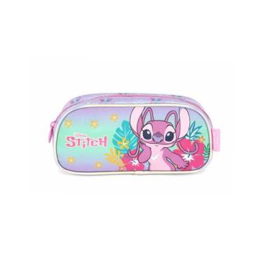 Imagem de Estojo Escolar Infantil Stitch e Angel Tropical Glitter Original Luxce