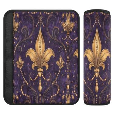 Imagem de Burbuja Capa para cinto de segurança de carro Mardi Gras Fleur-de-lis Protetor de cinto de segurança de carro macio confortável para alça de ombro de assento de carro, 1 par médio
