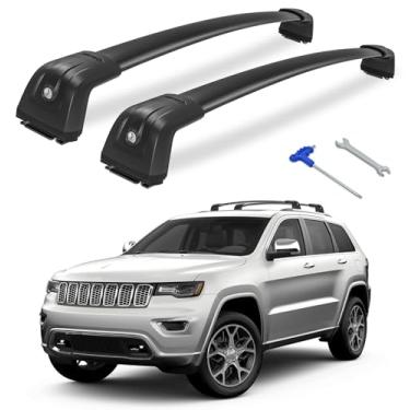 Imagem de HmmtyRack Barras transversais de rack de teto compatíveis com Jeep Grand Cherokee 2011-2021 com trilhos laterais ranhurados, barras transversais de alumínio de 136 kg com trava para bagagem, caiaque