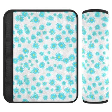 Imagem de Burbuja Capa para cinto de segurança de carro Blue Daisy Protetor de cinto de segurança macio confortável para alça de ombro de assento, 1 par pequeno