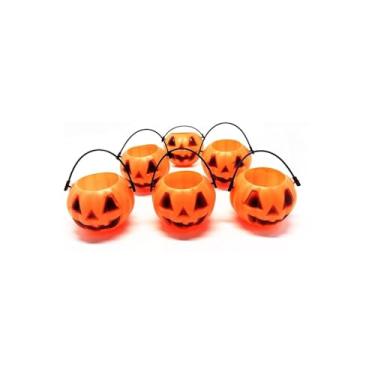 Imagem de Balde de Abóbora Grande para Halloween, Plástico, 18cm Diâmetro, 16cm Altura, com Alça, Decoração e Cesto para Guloseimas