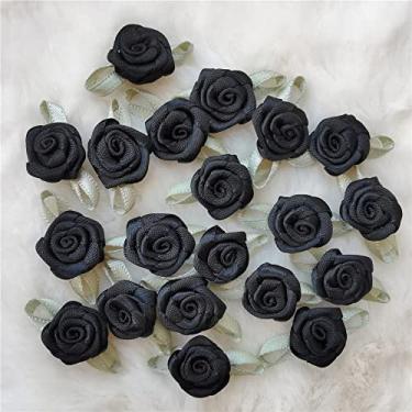 Imagem de 100 peças de 15 mm mini rosas laços de fita de cetim multicoloridos apliques artificiais feitos à mão acessórios de artesanato de costura para casamento noiva decoração caixa de presente (preto)