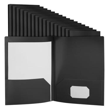 Imagem de PATIKIL Pastas de plástico preto com bolsos, pacote com 24 pastas de plástico com dois bolsos, tamanho carta resistente para porta-cartões de visita de escritório, 23,5 x 29 cm