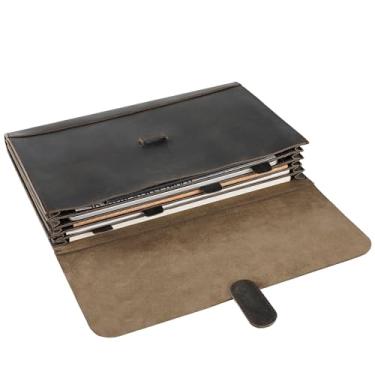 Imagem de Pasta de arquivo de couro genuíno, organizador de arquivos acordeão, suporte de documentos de couro, retomar fólio para homens e mulheres - cinza