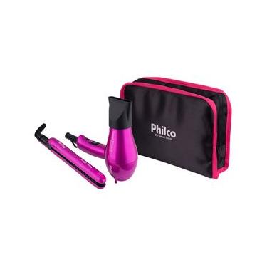 Imagem de Kit Philco Prancha + Secador Travel Shine Rosa Bivolt