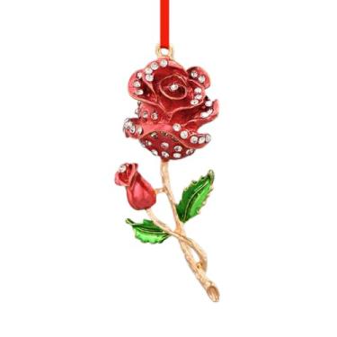 Imagem de Enfeites de Natal de rosa vermelha, enfeite de flor de metal para decoração de árvore de Natal, lindos enfeites de rosa, presentes para mulheres, meninas, namorada, esposa