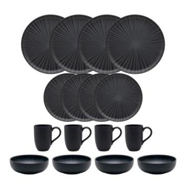 Imagem de Aparelho De Jantar Lanche Completo 16 Peças Oxford Flat Onix Preto