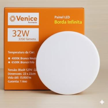 Imagem de Painel Plafon Led 32W 4000K Sobrepor e Embutir Redondo 22cm