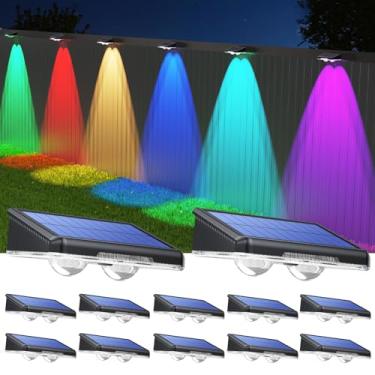 Imagem de TECKNET Luzes solares RGB, pacote com 12, ultra brilhante, 8 modos de iluminação com respiração RGB, crepúsculo ao amanhecer, lente dupla, luzes IP66 à prova d'água alimentadas por energia solar para