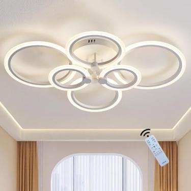 Imagem de Luminária de teto moderna, lustre LED com 6 anéis, 60W, 4800LM, para sala de estar, quarto, corredor, restaurante, dimerizável, temperatura de cor de 3000 a 6000K, dimensões: 80×58×15CM