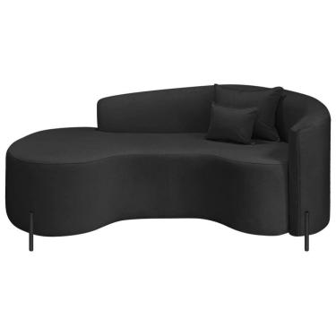 Imagem de Divã Recamier Curvo Sala De Estar Recepção Inglaterra 180cm Pés Metal Preto Lado Esquerdo Bouclé Preto