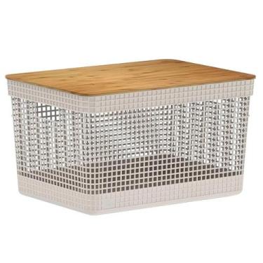 Imagem de Cesto Organizador Grid 20L Tampa Bambu CG355 - Ou, Bege