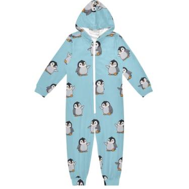 Imagem de Macacão infantil unissex fofo desenho animado pinguim azul peça única para meninos e meninas 4 anos, Pinguim de desenho fofo azul, 7-8 Anos