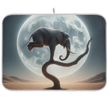 Imagem de Tapetes de secagem de pratos de lua de elefante, tapete de microfibra para café, tapete de drenagem de pratos reversível para decoração de bancada de cozinha, 45 x 61 cm