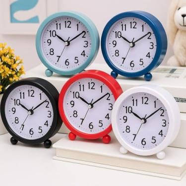Imagem de Relógio Despertador de Mesa Quartzo Redondo Analógico - Ideal para Quarto, Escritório e Dormitório, Design Simples e Fácil de Usar, Indicado para Adultos e Estudantes (PRETO)