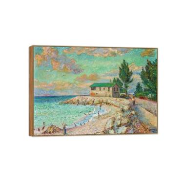 Imagem de BMZFYBS David Burliuk famosas impressões em tela de arte de parede prontas para pendurar. Bradenton Beach. Pintura de moldura de madeira para decoração de sala de estar 70 x 100 cm 27 x 39 pol
