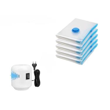 Imagem de Kit Saco a Vácuo Roupas Edredom Com Bomba Elétrica Ideal para Viagem Organização Economia de Espaço(Kit 5 Sacos 50x60 + Bomba 110V)