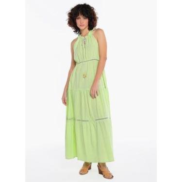 Imagem de Vestido Longo de Laise Verde Claro 100% Algodão Saia Rodada-Feminino