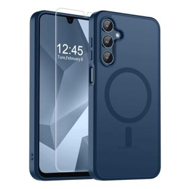 Imagem de SUPFINE Capa magnética para Samsung Galaxy A16 5G com protetor de tela, (compatível com MagSafe) (proteção contra quedas de grau militar) capa de telefone fina translúcida à prova de choque, azul