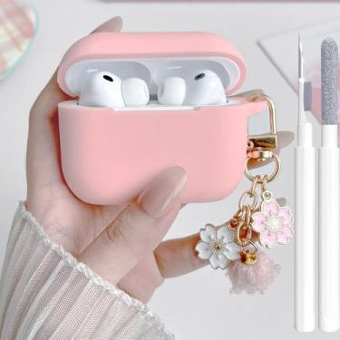 Imagem de Linda capa rosa para Airpods Pro 3 para meninas e mulheres com chaveiro e kit de limpeza, capa protetora de silicone macio para Airpods iPod Pro 3ª geração, rosa