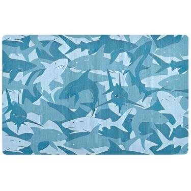 Imagem de Tapetes de porta marinhos personalizados Blue Sharks decoração de entrada fofa, tapetes para entrada tapetes antiderrapantes para casa lavável, 81 cm x 50 cm