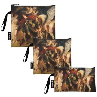Imagem de TSENQUE Bolsa de lanche reutilizável Rubens Prints Perseus Andromeda e sacos de sanduíche com zíper bolsa de almoço de segurança alimentar lavável para escola, piquenique, trabalho, viagem (pacote com