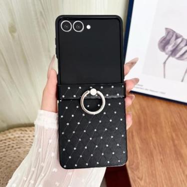 Imagem de Capa de celular de luxo com anel de glitter de diamante para Samsung Galaxy Z Flip 7 6 5 4 3 5g Flip7 com proteção para dobradiça (para Galaxy Z Flip7/Preto)