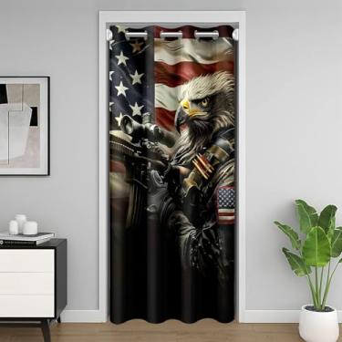 Imagem de Castle Fairy Cortina blackout camuflada com bandeira americana 30-50%, cortinas de privacidade águia americana portas e armários tema militar moderno quarto cozinha decoração soldado legal 1 painel