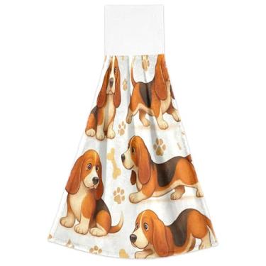 Imagem de Joitme Toalhas de mão penduradas de cachorro Basset Hound para cozinha conjunto de 2 toalhas fofas absorventes macias para decoração de cozinha, 46 x 35 cm