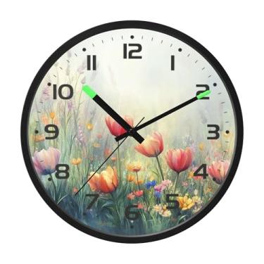 Imagem de SEHANY Herb Wildflower Relógio de parede silencioso sem tique-taque relógio redondo operado por bateria 30 cm controle de som luz noturna relógios de parede para sala de estar, cozinha, quarto