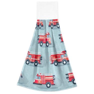 Imagem de Joitme Toalhas de mão com laços para pendurar carrinhos de bombeiros toalhas de forno azul conjunto de 2, toalha de cozinha ultra absorvente decorativa, 18,2 x 14 polegadas