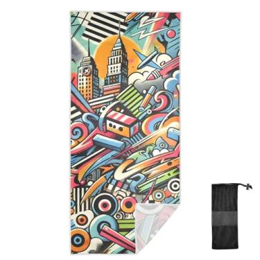 Imagem de Joitme Urban Chaos Toalhas de praia coloridas de secagem rápida, 78 x 188 cm, toalhas de viagem leves de secagem rápida, toalha de natação