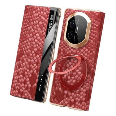 Imagem de LTLMYDAM Capa de couro genuíno para Huawei Mate X7, View Flip Luxury Plating Slim Cover Anel magnético proteção total, vermelho, X7