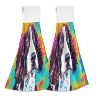 Imagem de Joitme Toalhas de mão coloridas para pendurar com laço para cachorro, pacote com 2, panos de prato decorativos de lã coral absorvente para cozinha e banheiro