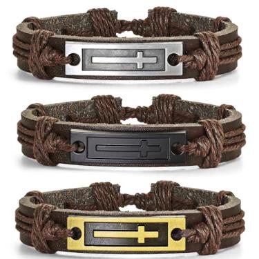 Imagem de UTHOSMDO Conjunto de 3 peças/conjunto de pulseiras de cruz de oração bíblica para homens, pulseira de oração ajustável, presentes, Adjustable, Aço inoxidável Aço inoxidável Banhado a ouro, Sem Pedra