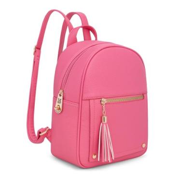 Imagem de Mochila média feminina antifurto com zíper seguro e borla, Mini rosa choque, Medium, Mochilas de viagem
