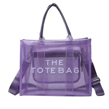 Imagem de Sacola transparente, bolsa transversal transparente para mulheres, lancheira de plástico transparente, bolsa grande de malha de PVC, bolsa de praia para esportes, viagens, estádio (roxa)