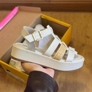 Imagem de Sandália Moleca Plataforma Anabela 5553.102 - Branco Off-Feminino