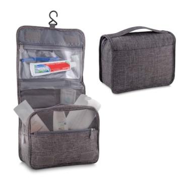 Imagem de Necessaire de Viagem com Cabide, Cinza, Poliéster, Compartimentos Transparentes, Organizador de Higiene Pessoal, 17.5 x 16 x 4 cm