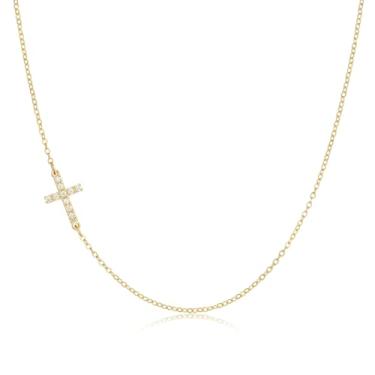 Imagem de Oskani Colar de cruz para mulheres, banhado a ouro branco 18 k, colar gargantilha com cruz de aço inoxidável, colar delicado e simples, corrente com pingente, colar de Páscoa, batismo, fé religiosa