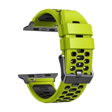 Imagem de FFHDJL Pulseira de borracha FKM para Apple Watch séries 9, 8, 7, 6, 5, 4 e SE, 45 mm, 44 mm, 42 mm, ultra 1 2 de 49 mm, acessórios de reposição (verde, 44 mm)