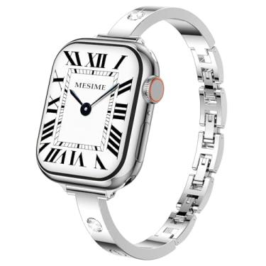 Imagem de Mesime Pulseira fina compatível com Apple Watch 49 mm, 46 mm, 45 mm, 44 mm, 42 mm, 41 mm, 40 mm e 38 mm, para iWatch Ultra 3/2/1 séries 11/10/9/8/7/6/5/4/SE/3/2/1