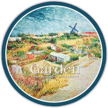 Imagem de Tapete redondo artístico 61 cm, tapete de entrada com sensação de lã sintética densidade, lavável na máquina e secagem rápida, fundo antiderrapante reforçado, adequado para entradas/cozinhas/banheiros