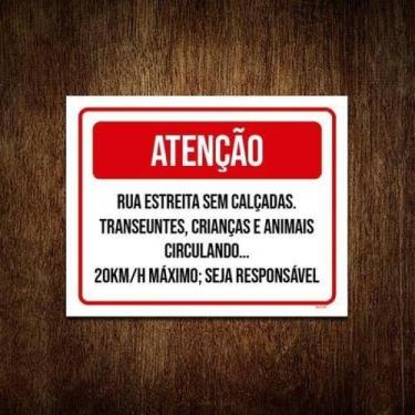 Imagem de Kit 10 Placa Sinalização - Atenção Rua Estreita Sem Calçada - Sinalizo