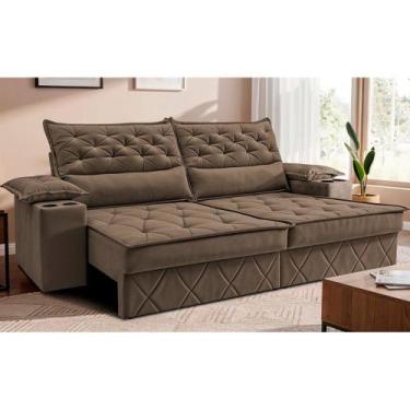 Imagem de Sofá Retrátil e Reclinável 2,10m com Porta Copos e Molas Cosmos. Velus