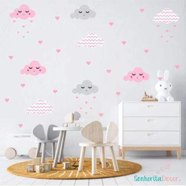 Imagem de adesivo de parede nuvens cílios chuva de corações decoração quarto sal