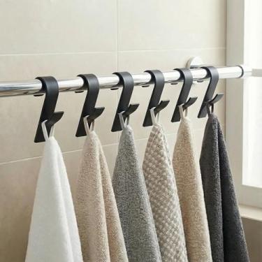 Imagem de 6 peças de ganchos de parede que economizam espaço - Suporte de toalha de plástico durável para armazenamento de armário de banheiro e cozinha, acessório de banheiro moderno (preto)