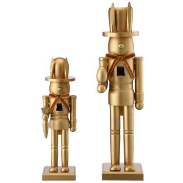 Imagem de Weysat 2 peças de bonecos de quebra-nozes dourado de madeira dourada com laço de veludo, enfeite de Natal para festas de Natal, prateleiras, mesa, decoração de lareira, 25,4 cm, 38 cm